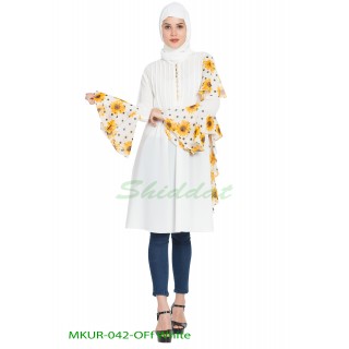 Frilled Kurti with floral print- Off White